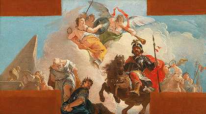 一只秃鹰的胜利天花板装饰用的短裙`The triumph of a condottiere; a bozzetto for a ceiling decoration by Francesco Fontebasso