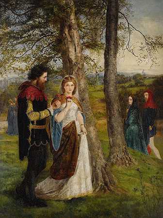 朗斯洛特爵士和奎尼维尔王后`Sir Launcelot And Queen Guinevere by James Archer