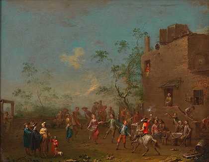 在酒馆前跳舞（婚礼后）`Tanz vor der Schenke (nach der Hochzeit) (ca. 1755–1760) by Norbert Joseph Carl Grund