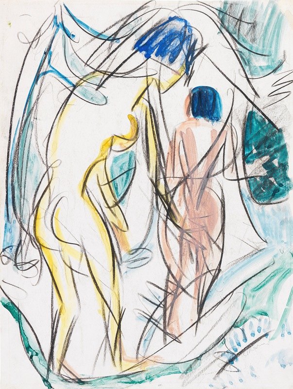 森林中的两幕`Zwei Akte im Walde (1921) by Ernst Ludwig Kirchner