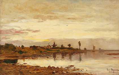 荷兰运河景观`Holländische Kanallandschaft (1887) by Paul Baum