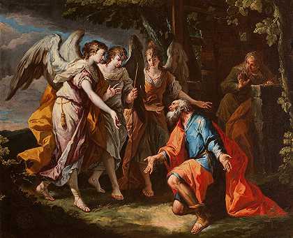 亚伯拉罕和天使`Abraham and the Angels (1735~1740) by Gaspare Diziani