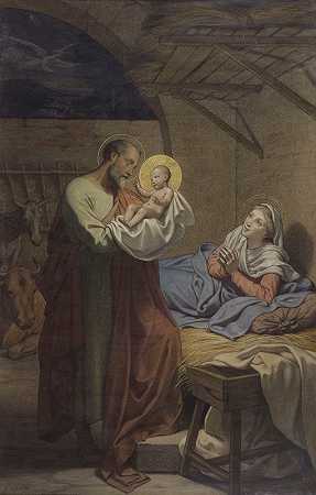 神圣的家庭`The Holy Family (1870) by Auguste Jean-Baptiste Leloir