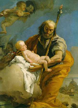 圣约瑟夫与基督之子`Saint Joseph and the Christ Child (between 1767and 1769) by Giovanni Battista Tiepolo