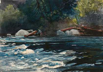 急流，哈德逊河，阿迪朗达克`The Rapids, Hudson River, Adirondacks (1894) by Winslow Homer