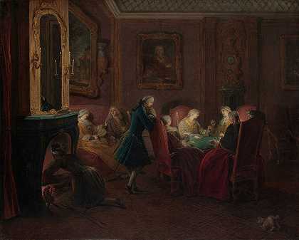 客厅里的纸牌玩家`Card Players in a Drawing Room by Pierre Louis Dumesnil the Younger