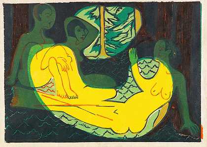 森林中的三幕`Drei Akte im Walde (1933) by Ernst Ludwig Kirchner