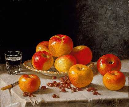 静物、苹果和栗子`Still Life, Apples and Chestnuts (1859) by John F. Francis