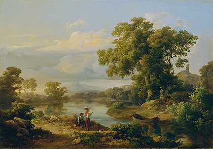 河边的春天`Frühling am Fluss (1860) by Károly Markó