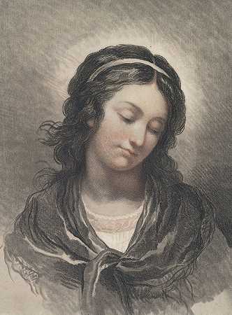 一个俯视的女人的头`Head Of A Woman Looking Down (c. 1788) by Gilles Demarteau the Elder