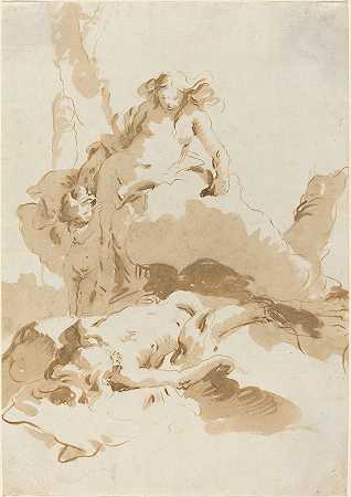 维纳斯和丘比特发现了阿多尼斯的尸体`Venus and Cupid Discovering the Body of Adonis (c. 1740) by Giovanni Battista Tiepolo