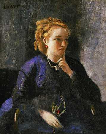 女人的肖像`Portrait of a Woman by Jean-Baptiste-Camille Corot