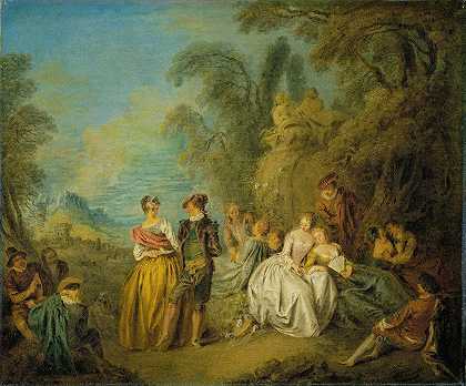 和一对舞伴举行盛大的聚会`Fête galante with a Dancing Couple (c. 1725) by Jean-Baptiste Pater