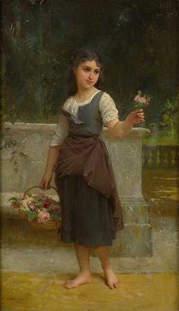 卖花女`The Flower Girl (1889) by Émile Munier