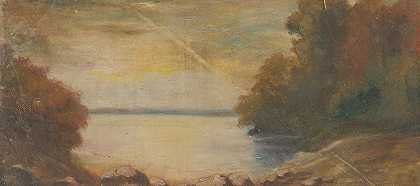 湖景`Landscape with a Lake (1875–1885) by Ladislav Mednyánszky