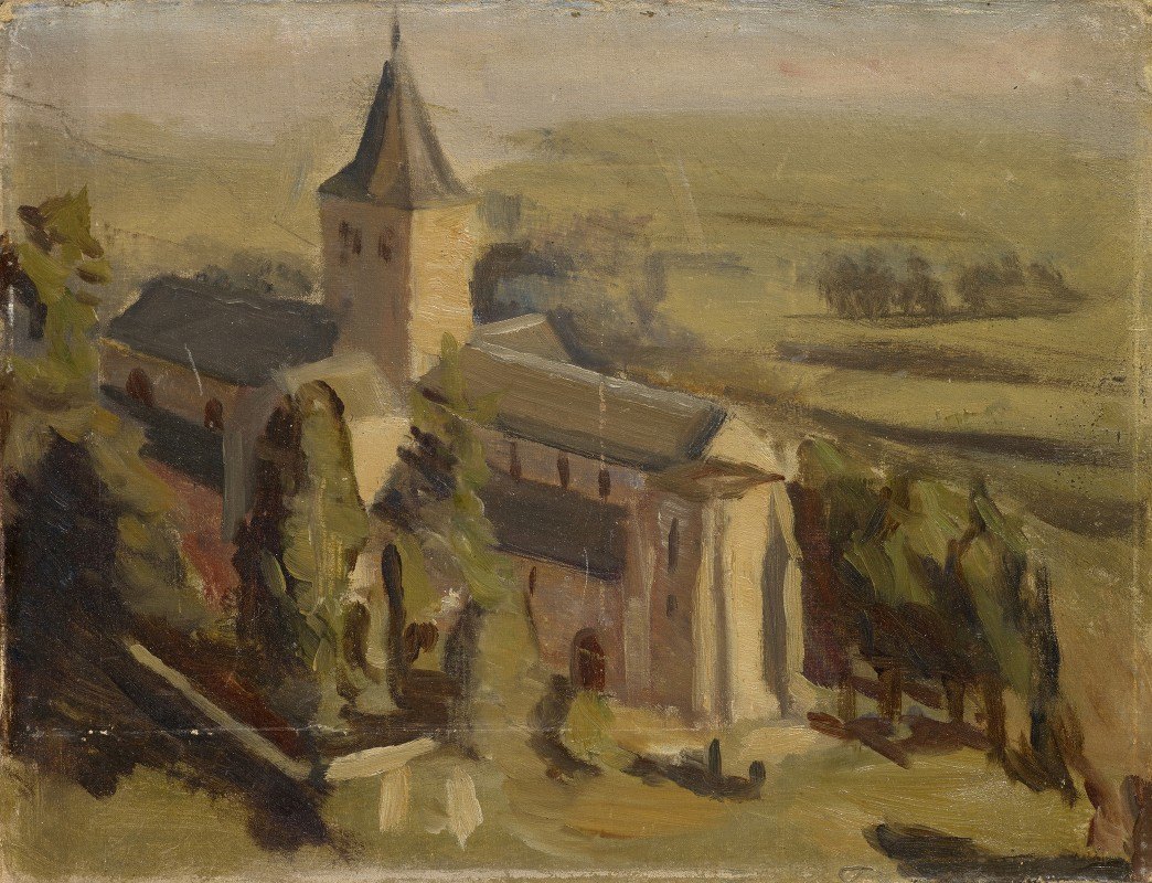 中世纪教堂景观`Landscape with Medieval Church by William de Goumois