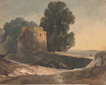 城堡、树木被毁坏的景观`Landscape with Ruined Castle, Trees by Thomas Sully
