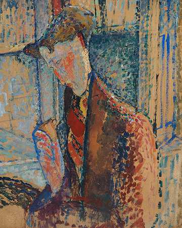 幻想（弗兰克·伯蒂·哈维兰肖像研究）`Reverie (Study for the Portrait of Frank Burty Haviland) (1914) by Amedeo Modigliani