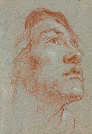 一个向上看向右边的年轻人的头`The Head of a Young Man Looking Upwards to the Right (before 1752) by Giovanni Battista Tiepolo