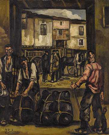 工人（葡萄酒装载机）`Los Trabajadores (The Wine Loaders) (circa 1930) by José Gutiérrez Solana
