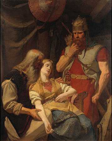 英格伯格收到Hjalmar和的消息奥瓦尔·奥德之死`Ingeborg Receiving News of Hjalmars Death from Orvar Odd (1859) by August Malmström