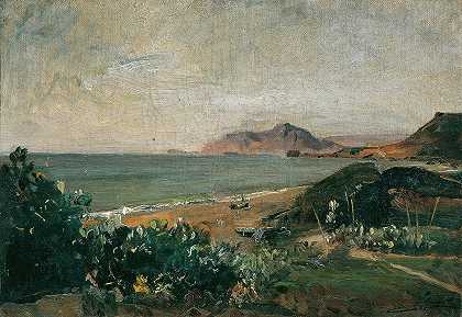 科孚附近的爱奥尼亚海`Das Ionische Meer bei Korfu (1888) by Emil Jakob Schindler