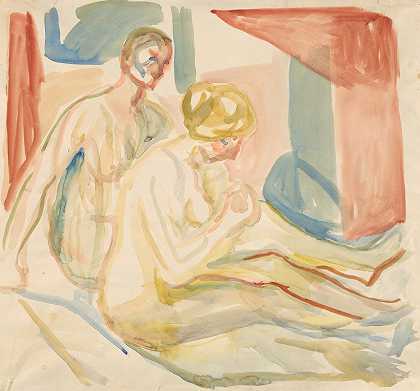 裸体坐着的男人和女人`Sittende naken mann og kvinne (1920~1930) by Edvard Munch