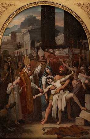 固化D在翻译圣热尔瓦和圣普罗泰斯的尸体时被附体的人`Guérison dun possédé lors de la translation des corps de saint Gervais et de saint Protais  (circa 1819) by Louis-Vincent-Léon Pallière