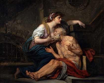 罗马慈善机构`Roman Charity (about 1767) by Jean-Baptiste Greuze