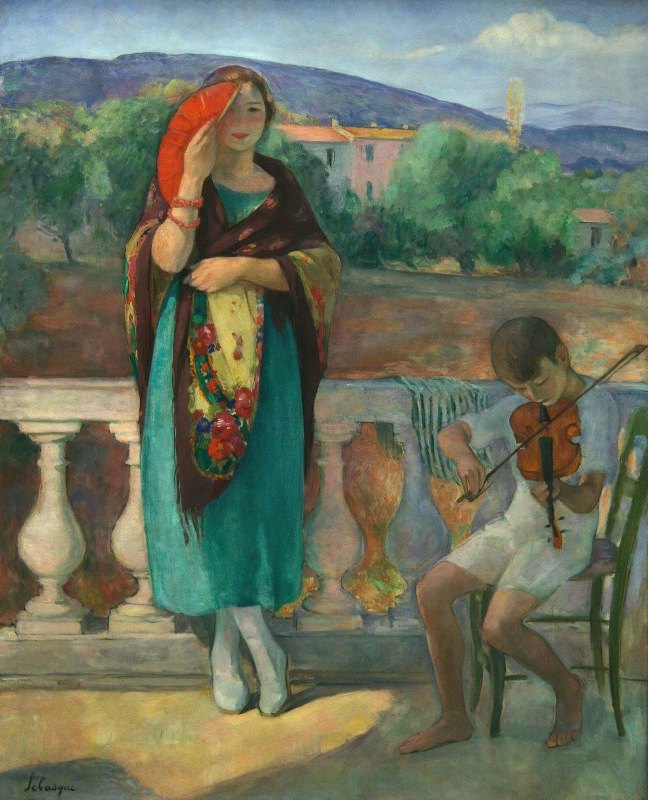 在阳台上`On The Balcony (1920) by Henri Lebasque