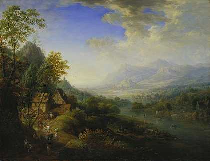 河流景观`Landscape with River (1765) by Christian Georg Schütz the elder