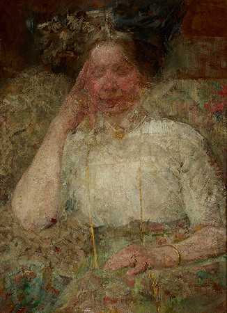 女人的肖像`Portrait of a Woman (1914 1916) by Olga Boznanska