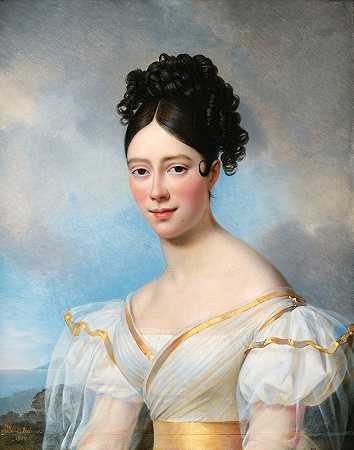 玛丽亚·马利布兰的肖像`Presumed portrait of Maria Malibran (1829) by Alexandre-Jean Dubois-Drahonet