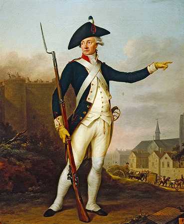 公民Nau Deville穿着国民警卫队制服`Le citoyen Nau~Deville, en uniforme de la garde nationale (1790) by Jean-François Bellier