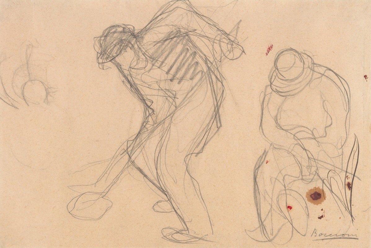学习铺路工人两个工人`Study for ;The Street Pavers; Two Workmen (1914) by Umberto Boccioni