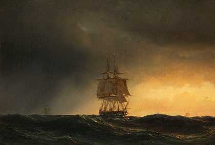 公海上的伟大水手`Großer Segler auf hoher See (1850) by Anton Melbye