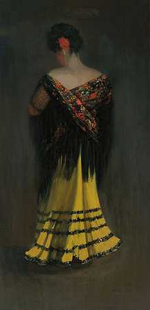 西班牙披肩珍妮·弗兰肯伯格画像`The Spanish Shawl; Portrait of Jeanne Frankenberg (circa 1906 10) by George Luks
