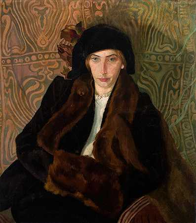 尤金妮娅·杜宁·博尔科夫斯卡肖像`Portrait of Eugenia Dunin~Borkowska (1912) by Stanisław Ignacy Witkiewicz