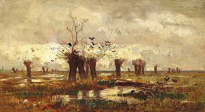 有头牧场的沼地`Moorlandschaft mit Kopfweiden (Ca. 1882 1887) by Paul Baum
