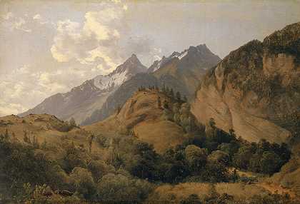 与Ritzlihorn一起进入Urbach山谷`Entry to the Urbach Valley with Ritzlihorn (1840) by Alexandre Calame