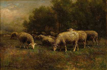 牧场上的羊`Sheep at Pasture (1903) by Thomas Bigelow Craig