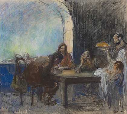 在伊默斯的晚餐`The Supper at Emmaus (c. 1912 1913) by Jean-Louis Forain
