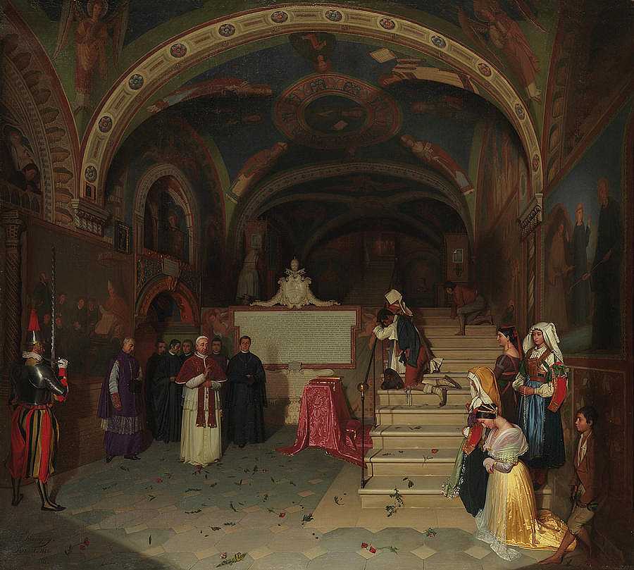 教皇格雷戈里十六世在苏比亚克参观圣贝内代托教堂`Pope Gregory XVI Vistiting the Church of San Benedetto at Subiac