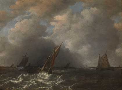 默兹河上的风暴`Storm on the Meuse River (1668) by Hendrik Martensz. Sorgh