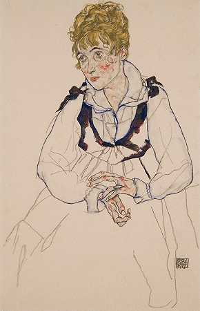 艺术家的妻子，坐着伊迪丝·席勒`Die Frau des Künstlers, sitzend Edith Schiele (1917) by Egon Schiele