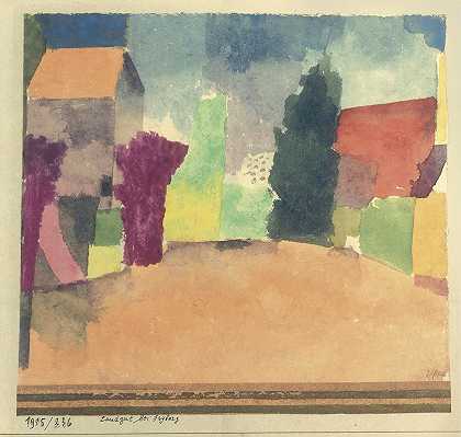 兰德古特贝弗莱堡（弗里堡附近的乡村别墅）`Landgut Bei Fryburg (Country House Near Fribourg) (1915) by Paul Klee