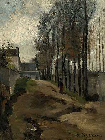道路，冬季景观`Le Chemin, paysage hivernal (1862) by Camille Pissarro