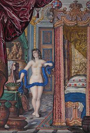 克利奥帕特拉和Asp在一个优雅的室内`Cleopatra and the Asp in an elegant interior (1663) by Jan Berents