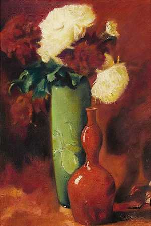 一束鲜花和花瓶`Bouquet of Flowers and Vases by Emil Carlsen