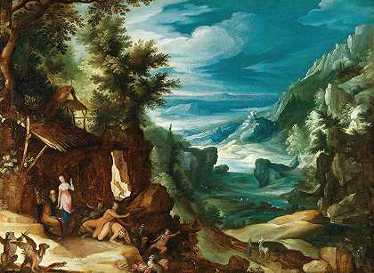 圣安东尼诱惑下的风景`Landscape with the Temptation of Saint Anthony by Paul Bril